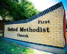 First United Methodist Church sign outside of the building